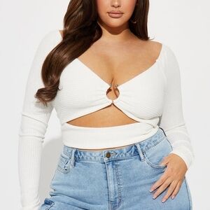 Fashion Nova Ivory Cut-Out Ring Detail Crop Top